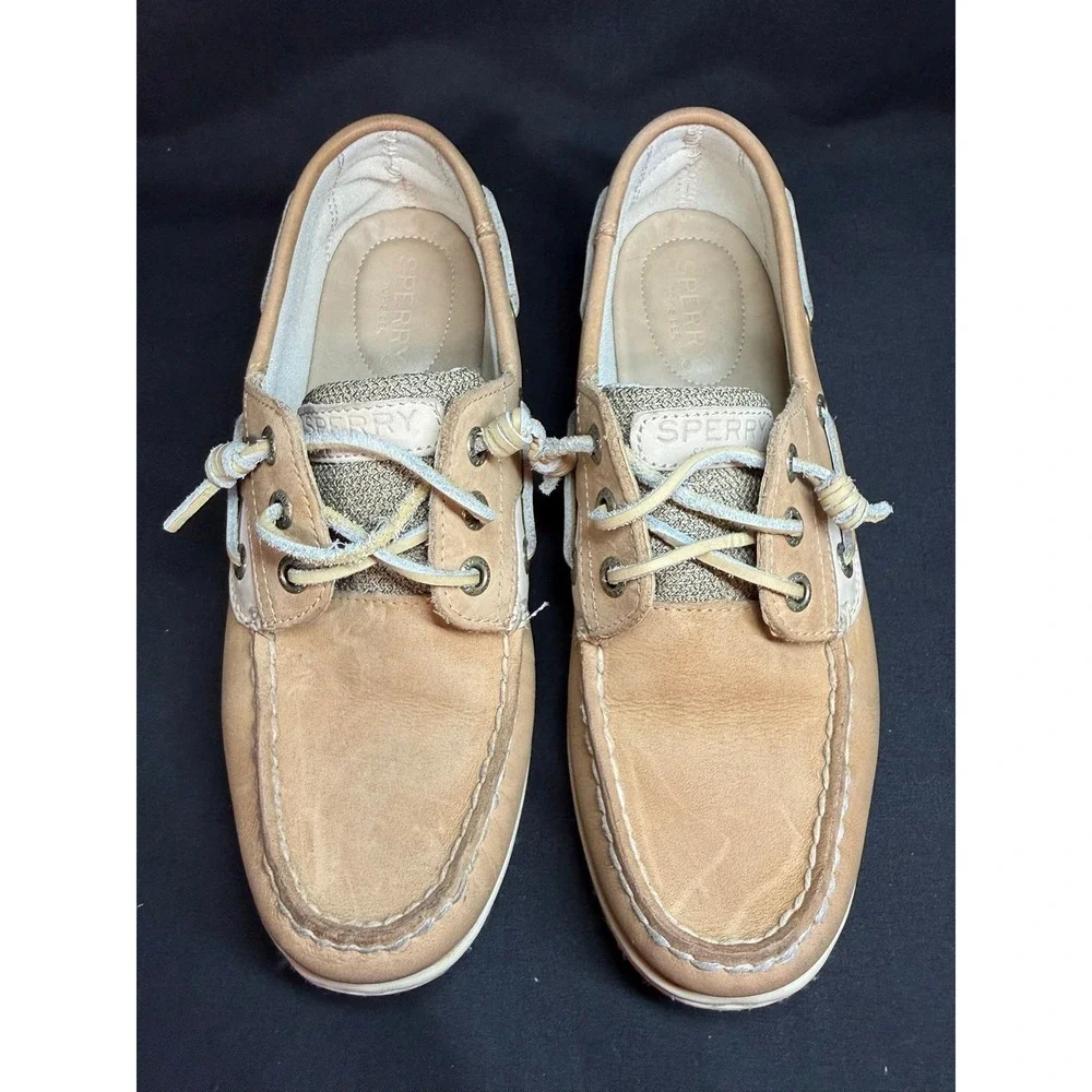 Sperry Top Sider Womens Boat Shoes Tan‎ Leather Lace Up Sz 7 STS95588